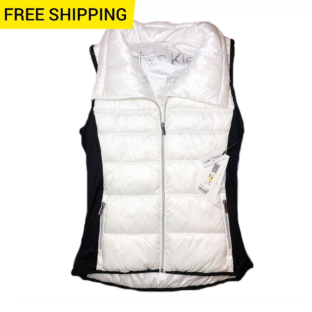 Calvin Klein Performance •M• White & Black Flattering Zip-up Vest With Pockets